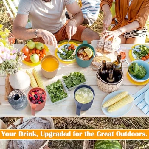 Reusable Plastic Cups with Handles Drinking Mugs, Dishwasher & Microwave Safe, Unbreakable Coffee Mugs for Home, Office, Camping (8 Multi Color) view 5
