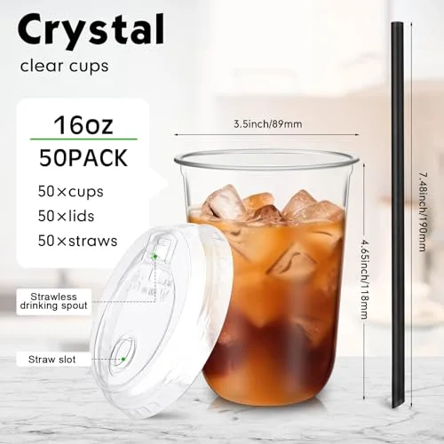 Plastic Cups with Strawless Sip Lids and Straws Disposable Iced Coffee Cups with Straw Slot Lids for Cold Beverage Smoothie Coffee and Party Catering() view 8