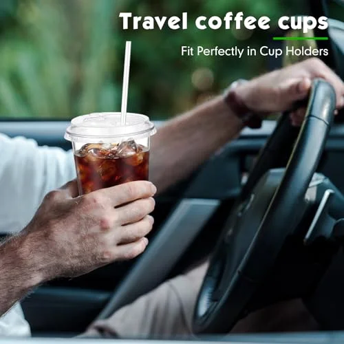 Plastic Cups with Strawless Sip Lids and Straws Disposable Iced Coffee Cups with Straw Slot Lids for Cold Beverage Smoothie Coffee and Party Catering() view 5