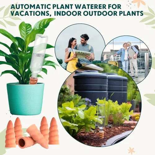 Plant Watering Devices Terracotta Self Watering Spikes Ceramic Automatic Slow Release Plant Waterer for Vacation Indoor Outdoor view 3