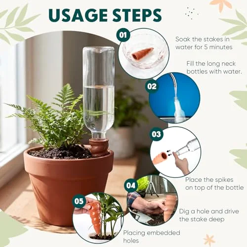 Plant Watering Devices Terracotta Self Watering Spikes Ceramic Automatic Slow Release Plant Waterer for Vacation Indoor Outdoor view 4