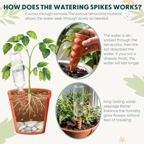 Plant Watering Devices Terracotta Self Watering Spikes Ceramic Automatic Slow Release Plant Waterer for Vacation Indoor Outdoor view 5