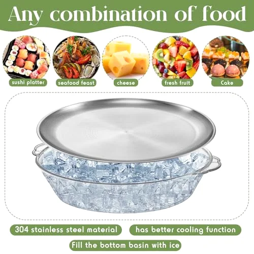 11.8" Chilled Serving Tray for Party Ice Chilled Party Platter Dipping Bowl with Tong for Fruit Seafood(X 9",Plastic and Stainless Steel and) view 3