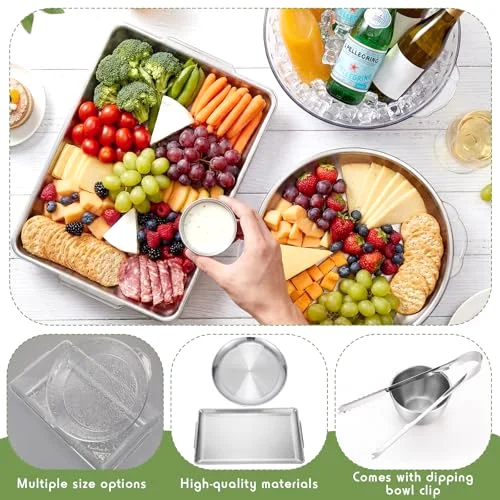11.8" Chilled Serving Tray for Party Ice Chilled Party Platter Dipping Bowl with Tong for Fruit Seafood(X 9",Plastic and Stainless Steel and) view 5