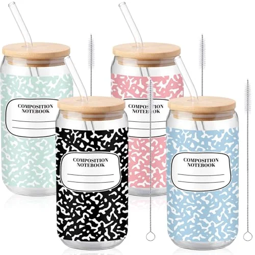 Teacher Glass Tumblers Bulk Gift Back to School Cup with Lid