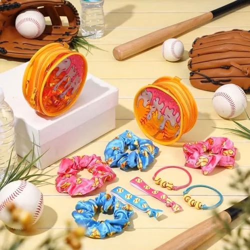 Ice Cream Softball Gifts for Team Party Favors Softball Goodie Bag Include 4" Mini Ice Cream Cosmetics Makeup Bag Hair Scrunchies Satin Ties Bracelet for Girl Woman Player Teams Gifts view 3