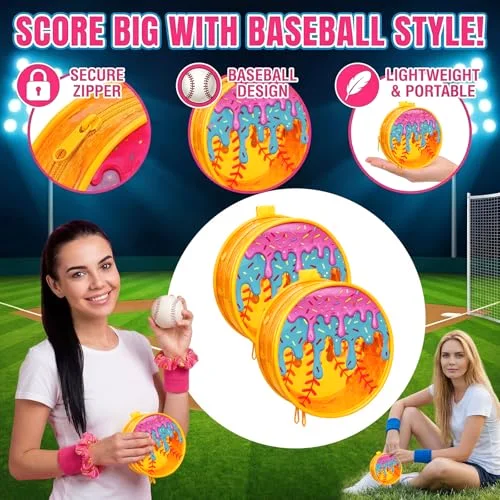 Ice Cream Softball Gifts for Team Party Favors Softball Goodie Bag Include 4" Mini Ice Cream Cosmetics Makeup Bag Hair Scrunchies Satin Ties Bracelet for Girl Woman Player Teams Gifts view 4