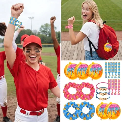 Ice Cream Softball Gifts for Team Party Favors Softball Goodie Bag Include 4" Mini Ice Cream Cosmetics Makeup Bag Hair Scrunchies Satin Ties Bracelet for Girl Woman Player Teams Gifts view 5