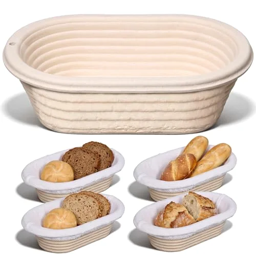 Banneton Bread Proofing Basket Set Wood Pulp Sourdough Proofing Basket Non Stick Sourdough Banneton Bowl and Liners for Bread Baking Supplies(,Oval)