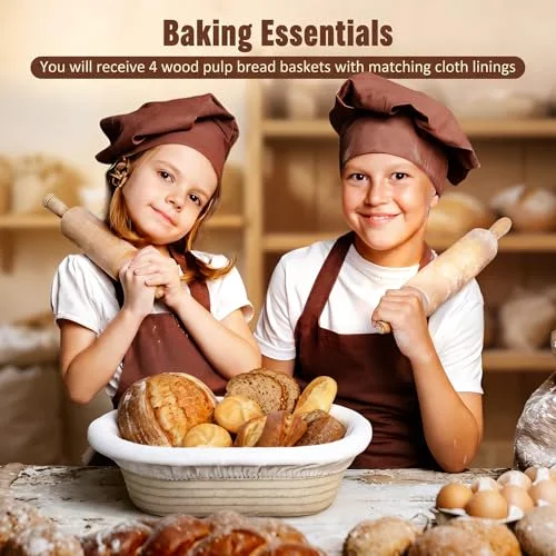 Banneton Bread Proofing Basket Set Wood Pulp Sourdough Proofing Basket Non Stick Sourdough Banneton Bowl and Liners for Bread Baking Supplies(,Oval) view 2