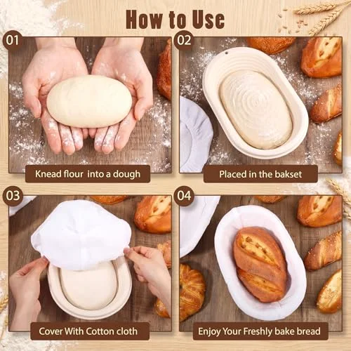 Banneton Bread Proofing Basket Set Wood Pulp Sourdough Proofing Basket Non Stick Sourdough Banneton Bowl and Liners for Bread Baking Supplies(,Oval) view 3