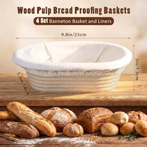 Banneton Bread Proofing Basket Set Wood Pulp Sourdough Proofing Basket Non Stick Sourdough Banneton Bowl and Liners for Bread Baking Supplies(,Oval) view 4