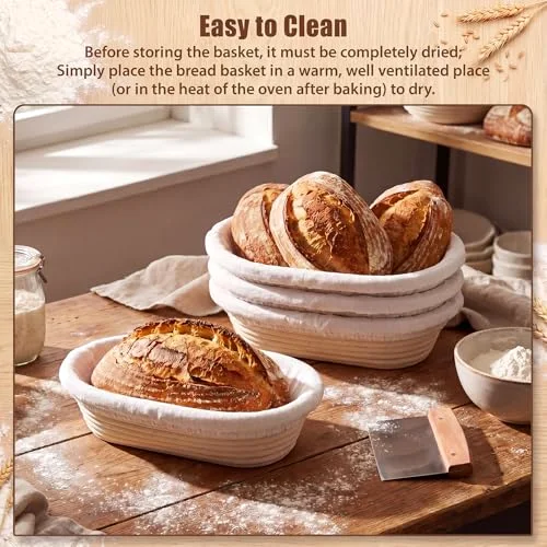 Banneton Bread Proofing Basket Set Wood Pulp Sourdough Proofing Basket Non Stick Sourdough Banneton Bowl and Liners for Bread Baking Supplies(,Oval) view 5