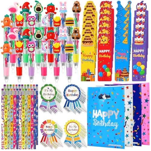 Birthday Party Gift Sets for Students Mini 1 Pens Birthdays Bags Pencils with Erasers Bookmarks Badge Stickers for Classroom Rewards Birthday Party Favors