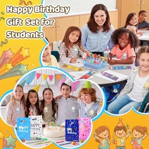 Birthday Party Gift Sets for Students Mini 1 Pens Birthdays Bags Pencils with Erasers Bookmarks Badge Stickers for Classroom Rewards Birthday Party Favors view 3