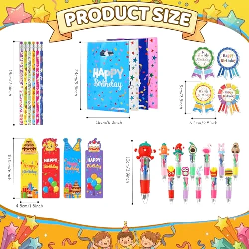 Birthday Party Gift Sets for Students Mini 1 Pens Birthdays Bags Pencils with Erasers Bookmarks Badge Stickers for Classroom Rewards Birthday Party Favors view 4