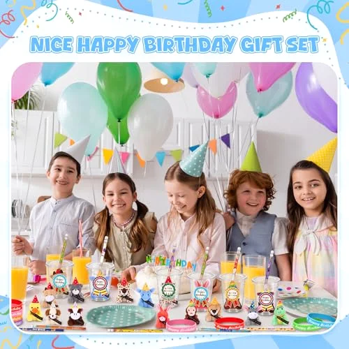 Birthday Classroom Gifts for Students, Includes Stuffed Animal with Disposable Cups Pencil Silicone Bracelets Stickers for School Reward Birthday Party Favors Gifts from Teacher view 3