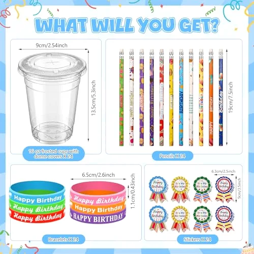 Birthday Classroom Gifts for Students, Includes Stuffed Animal with Disposable Cups Pencil Silicone Bracelets Stickers for School Reward Birthday Party Favors Gifts from Teacher view 4