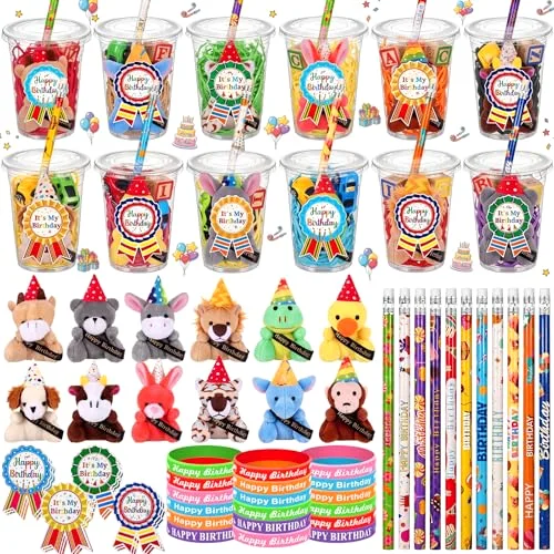 Birthday Classroom Gifts for Students, Includes Stuffed Animal Dog with Disposable Cups Pencil Silicone Bracelets Stickers for School Reward Birthday Party Favors Gifts from Teacher view 6