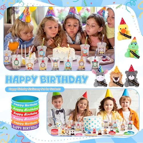 Birthday Classroom Gifts for Students, Includes Stuffed Animal Dog with Disposable Cups Pencil Silicone Bracelets Stickers for School Reward Birthday Party Favors Gifts from Teacher view 7