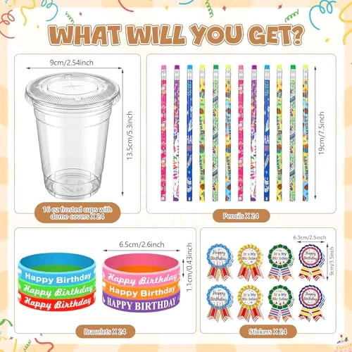 Birthday Classroom Gifts for Students, Includes Stuffed Animal Dog with Disposable Cups Pencil Silicone Bracelets Stickers for School Reward Birthday Party Favors Gifts from Teacher view 3