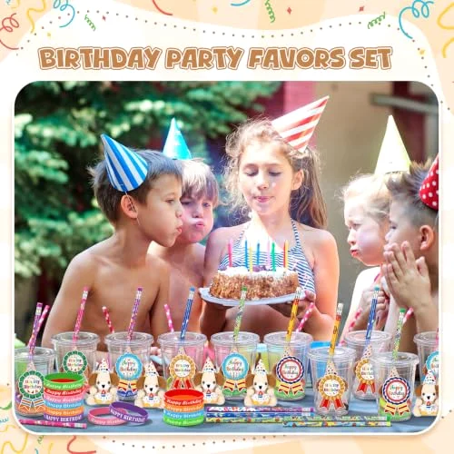 Birthday Classroom Gifts for Students, Includes Stuffed Animal Dog with Disposable Cups Pencil Silicone Bracelets Stickers for School Reward Birthday Party Favors Gifts from Teacher view 5