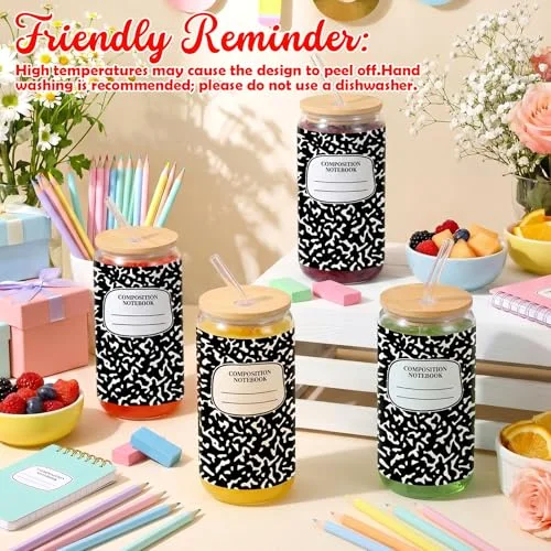 Teacher Gifts Glass Tumblers Back to School Cups with Lids view 2