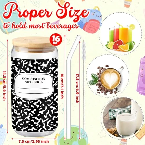 Teacher Gifts Glass Tumblers Back to School Cups with Lids view 4