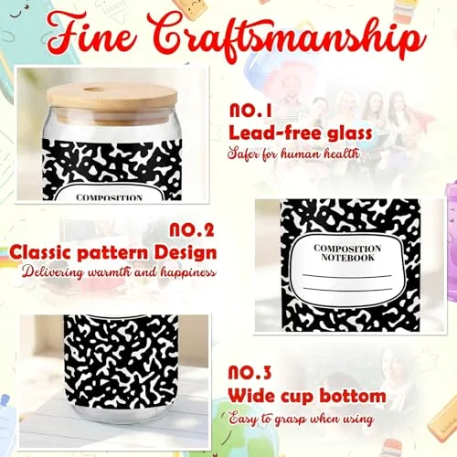 Teacher Gifts Glass Tumblers Back to School Cups with Lids view 5