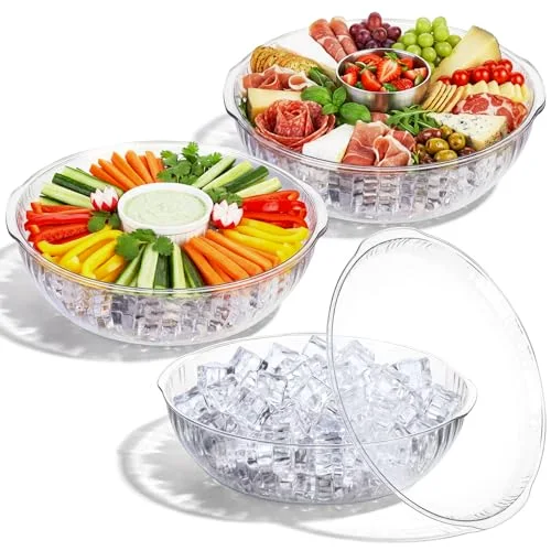 11.8" Chilled Serving Tray for Parties with Compartments Charcuterie Serving Board Ice Chilled Party Platter for Fruit Seafood Vegetable Shrimp Cocktail ( Rim,Transparent)