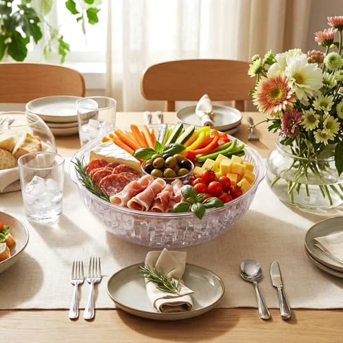 11.8" Chilled Serving Tray for Parties with Compartments Charcuterie Serving Board Ice Chilled Party Platter for Fruit Seafood Vegetable Shrimp Cocktail ( Rim,Transparent) view 3