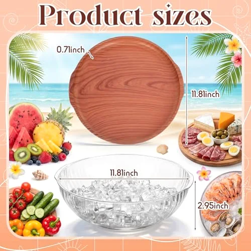 Rim Grain 11.8" Chilled Serving Tray for Parties Round Iced Platter with Compartments Charcuterie Serving Board for Fruit Seafood Vegetable Appetizer view 7