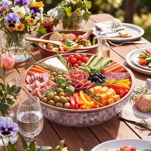 Rim Grain 11.8" Chilled Serving Tray for Parties Round Iced Platter with Compartments Charcuterie Serving Board for Fruit Seafood Vegetable Appetizer view 8