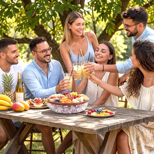 Rim Grain 11.8" Chilled Serving Tray for Parties Round Iced Platter with Compartments Charcuterie Serving Board for Fruit Seafood Vegetable Appetizer view 10