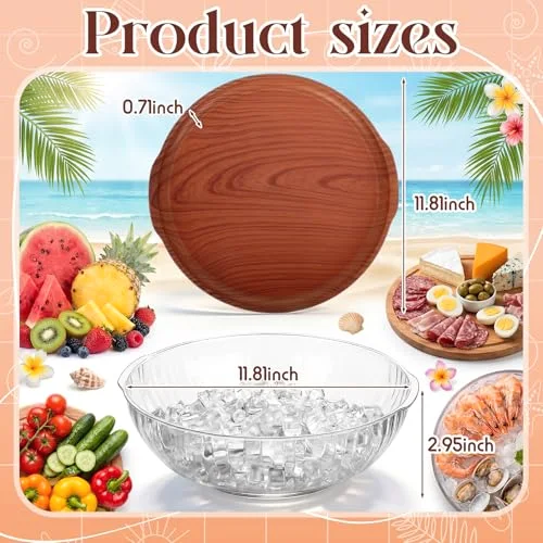 Rim Grain 11.8" Chilled Serving Tray for Parties Round Iced Platter with Compartments Charcuterie Serving Board for Fruit Seafood Vegetable Appetizer view 2