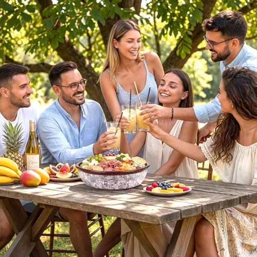 Rim Grain 11.8" Chilled Serving Tray for Parties Round Iced Platter with Compartments Charcuterie Serving Board for Fruit Seafood Vegetable Appetizer view 5