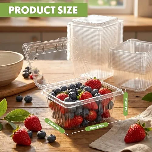 Plastic Berry Basket, Small Molded Produce Vented Container Basket Kitchen Supplies for Strawberry Blueberry Raspberry Fruit Vegetable Tray Farmer Market Grocery (8.35 x 6 x) view 2