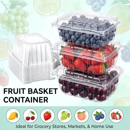 Plastic Berry Basket, Small Molded Produce Vented Container Basket Kitchen Supplies for Strawberry Blueberry Raspberry Fruit Vegetable Tray Farmer Market Grocery (8.35 x 6 x) view 3