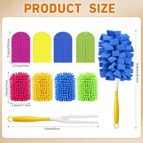 Reusable Duster Refills with Handle 360 Heavy Duty Wool and Chenille Duster Pads Refills Washable Handheld Dusters for Cleaning Ceiling, Fan, Hardwood Floors, Windows, and Kitchen Floors view 2