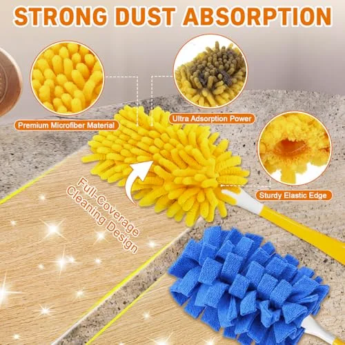 Reusable Duster Refills with Handle 360 Heavy Duty Wool and Chenille Duster Pads Refills Washable Handheld Dusters for Cleaning Ceiling, Fan, Hardwood Floors, Windows, and Kitchen Floors view 3
