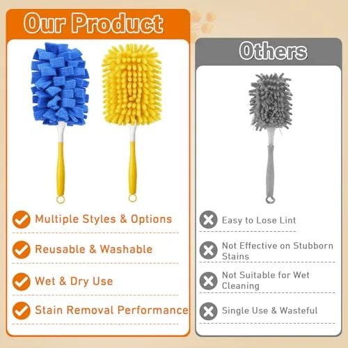 Reusable Duster Refills with Handle 360 Heavy Duty Wool and Chenille Duster Pads Refills Washable Handheld Dusters for Cleaning Ceiling, Fan, Hardwood Floors, Windows, and Kitchen Floors view 4
