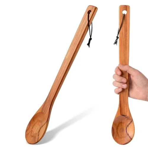18 Inches Extra Long Wooden Spoons Large Non-stick Kitchen Wooden Spoons Giant Heavy Duty Stir Paddle for Cooking Mixing Stirring Heat Resistant Cooking Tool Chef Mom Gifts (Teak)