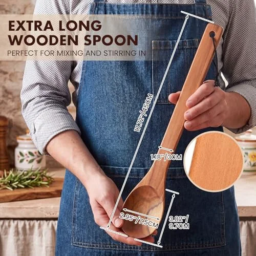 18 Inches Extra Long Wooden Spoons Large Non-stick Kitchen Wooden Spoons Giant Heavy Duty Stir Paddle for Cooking Mixing Stirring Heat Resistant Cooking Tool Chef Mom Gifts (Teak) view 3
