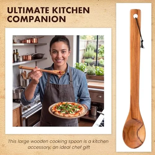 18 Inches Extra Long Wooden Spoons Large Non-stick Kitchen Wooden Spoons Giant Heavy Duty Stir Paddle for Cooking Mixing Stirring Heat Resistant Cooking Tool Chef Mom Gifts (Teak) view 5