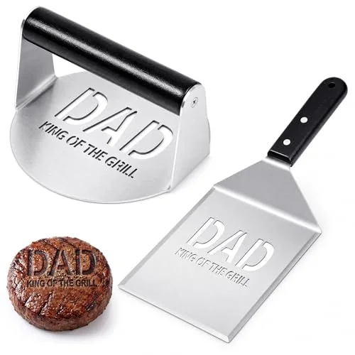 Father's Day Burger Press, Stainless Steel Round Smash Burger Press & Spatula Set, Gift for Dad Grill,Hamburger Bacon Grills for Men Who Grill from Wife Kids for Father's Day