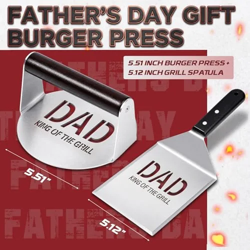 Father's Day Burger Press, Stainless Steel Round Smash Burger Press & Spatula Set, Gift for Dad Grill,Hamburger Bacon Grills for Men Who Grill from Wife Kids for Father's Day view 2