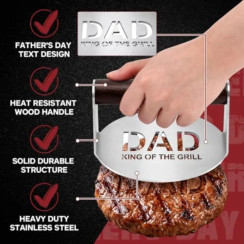 Father's Day Burger Press, Stainless Steel Round Smash Burger Press & Spatula Set, Gift for Dad Grill,Hamburger Bacon Grills for Men Who Grill from Wife Kids for Father's Day view 3
