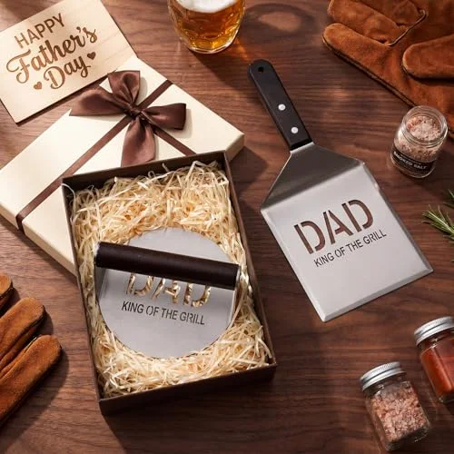 Father's Day Burger Press, Stainless Steel Round Smash Burger Press & Spatula Set, Gift for Dad Grill,Hamburger Bacon Grills for Men Who Grill from Wife Kids for Father's Day view 5