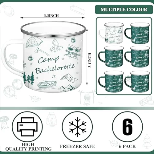 Camp Bachelorette Decorations Enamel Mugs Portable Smooth Rim Enamel Mug for Bridesmaids Bridal Wedding Gifts Friend Bachelorette Gift Party (Classical) view 2