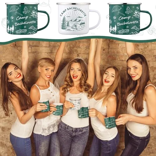 Camp Bachelorette Decorations Enamel Mugs Portable Smooth Rim Enamel Mug for Bridesmaids Bridal Wedding Gifts Friend Bachelorette Gift Party (Classical) view 3